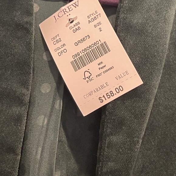 NWT J.Crew Womens Dark Green Velvet Blazer Sz 2 Slim Fit 98% Cotton Polka Dot - Picture 5 of 10